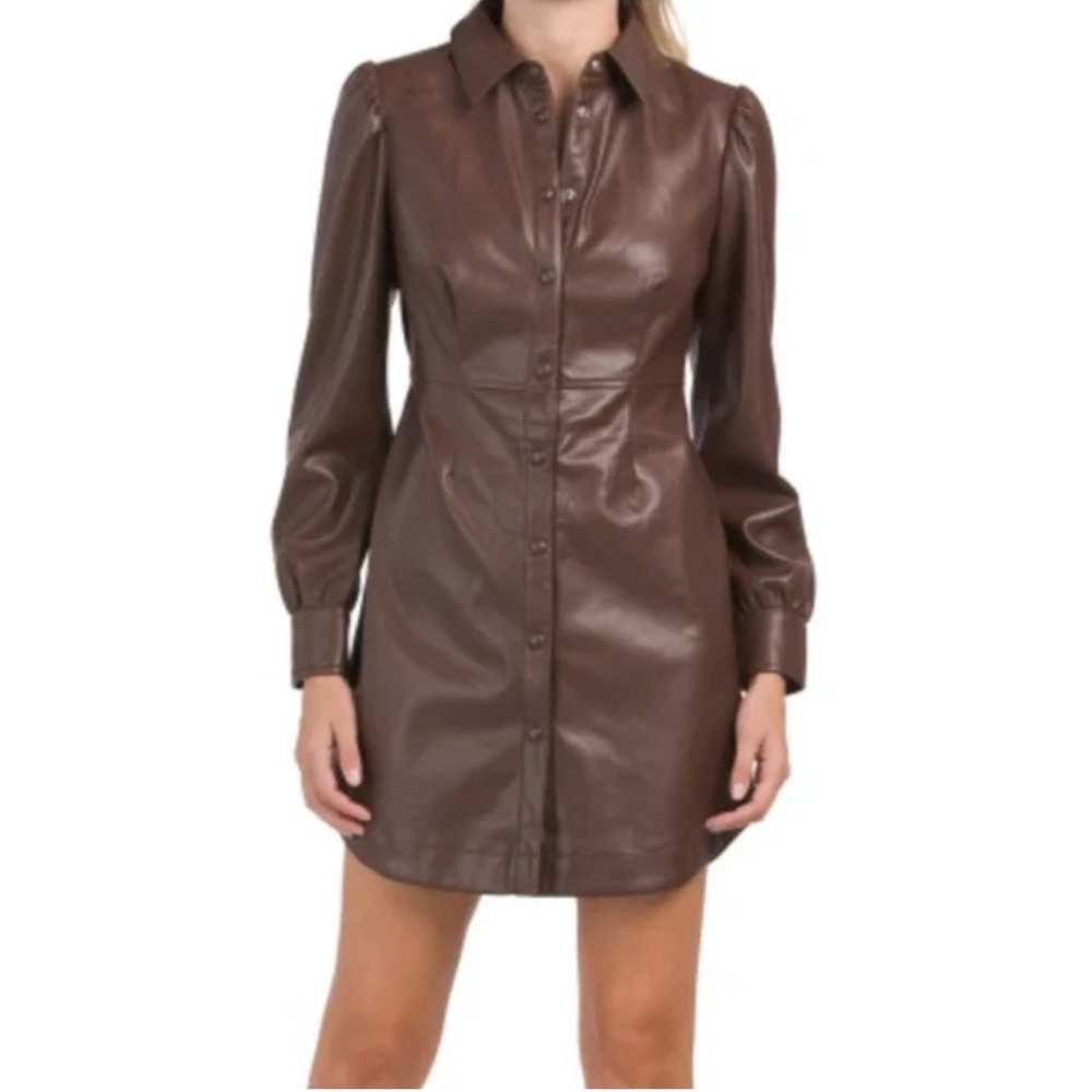 7 For All Mankind Faux Leather Puff Sleeve Dress EUC